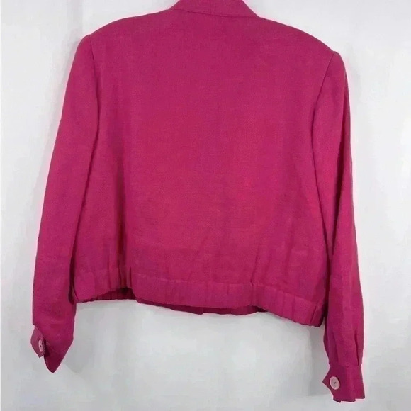 Stephanie Andrews Women’s Vintage Hot Pink Linen Cropped Bomber Jacket US Size 9 - Picture 3 of 13